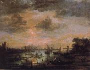 Aert van der Neer Fishing by moonlight oil painting artist